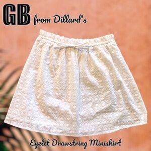 GB Cotton Eyelet Drawstring-Waist Miniskirt
